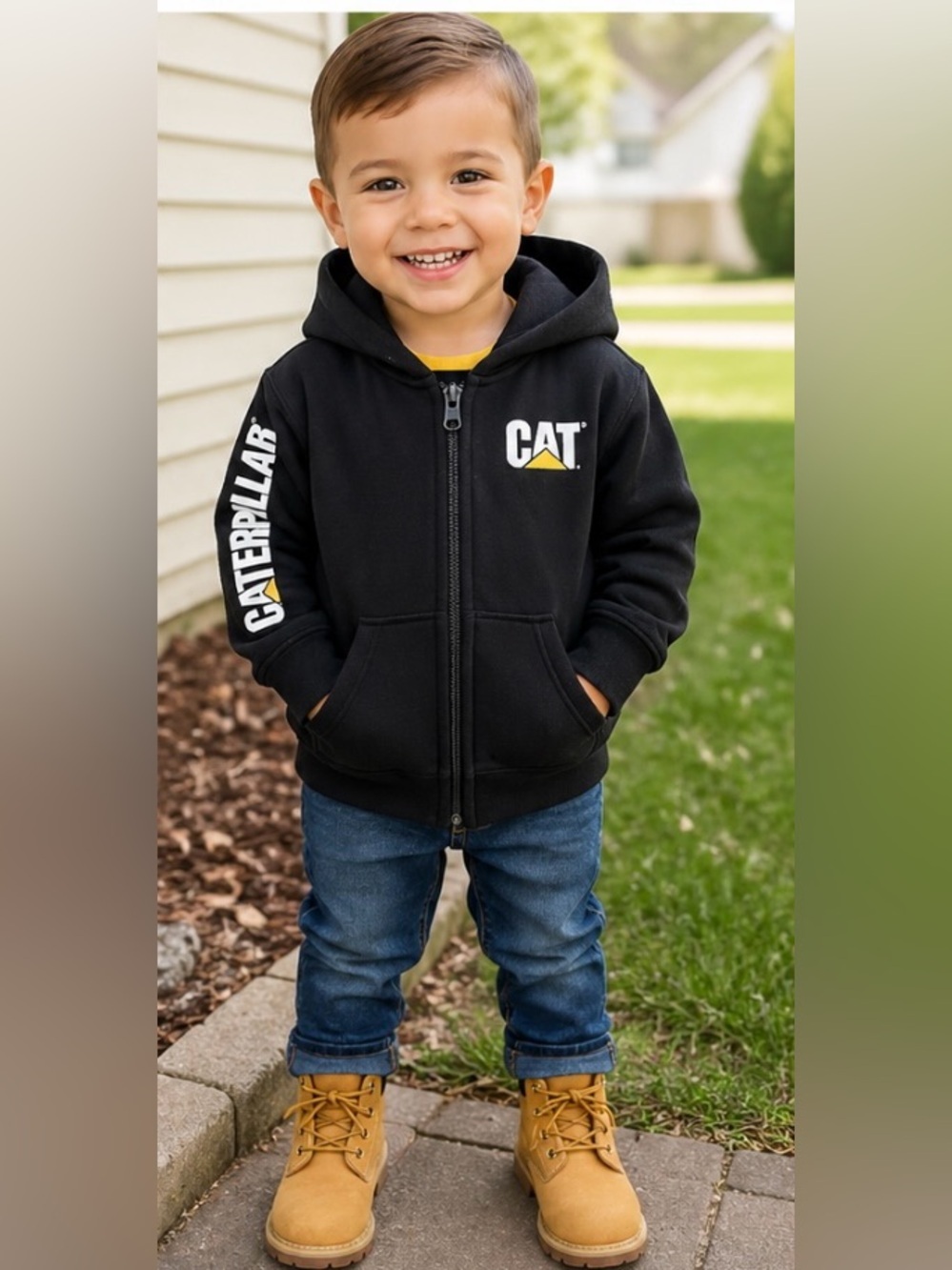 CAT Caterpillar Toddler 2T Black Zip Hoodie Construction Workwear Sweatshirt